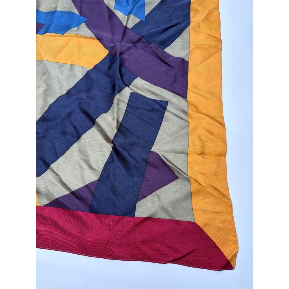 Vintage Geometric Abstract Square Silk Scarf Multicolor Colorblock 34x34 Large - Picture 2 of 7